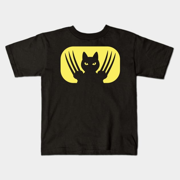 BLACK NINJA SAMURAI CAT WITH LONG SHARP CLAWS Kids T-Shirt by Cat In Orbit ®